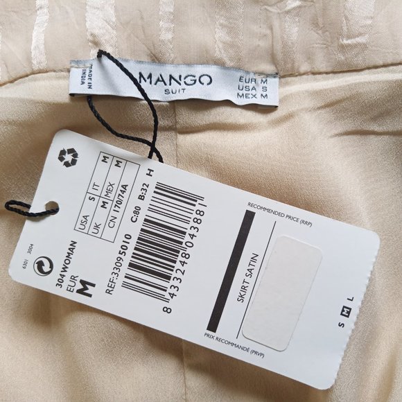 Mango Ecru Striped Satin Skirt, Size S - Picture 5 of 9